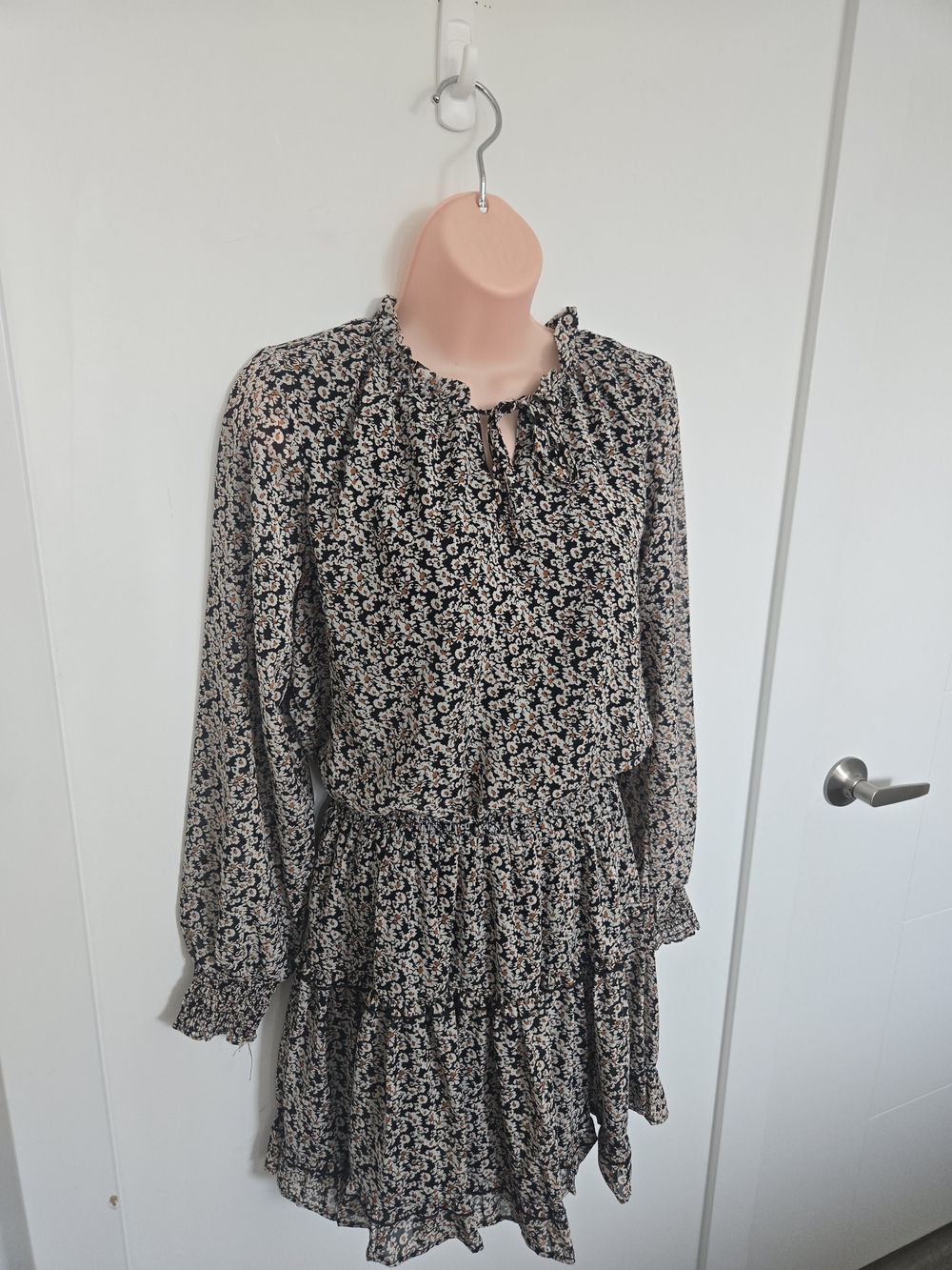 Japna Black and Cream Floral Tiered Mini Dress